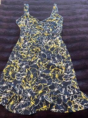 INC International Concepts Navy Floral Midi Dress with Yellow & White Flowers